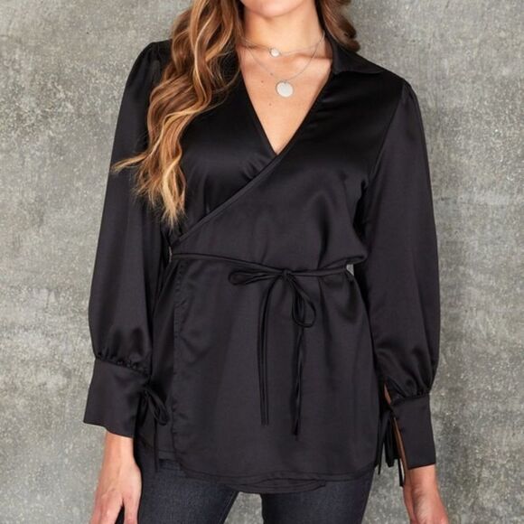 196 - Black Wrap Blouse - Picture 3 of 3